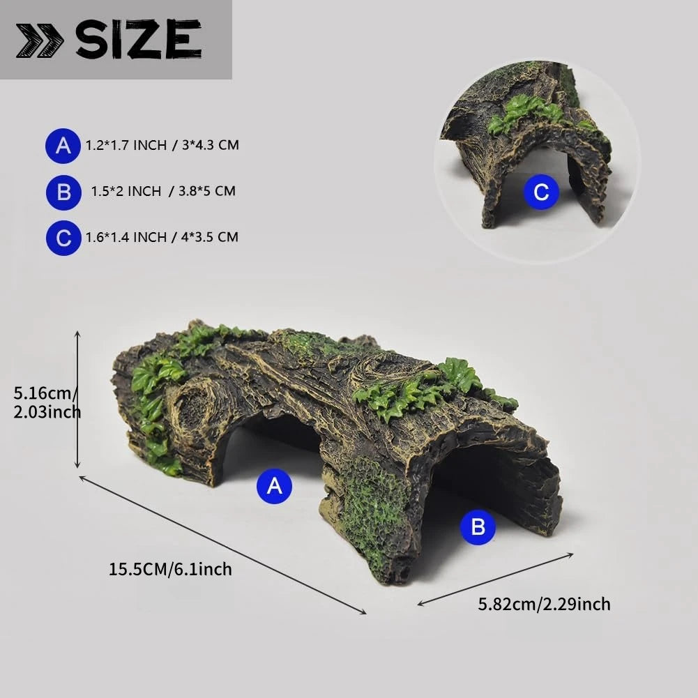 Hollow Tree Tunnel Ornament – Aquarium Cave Shelter for Fish & Reptiles