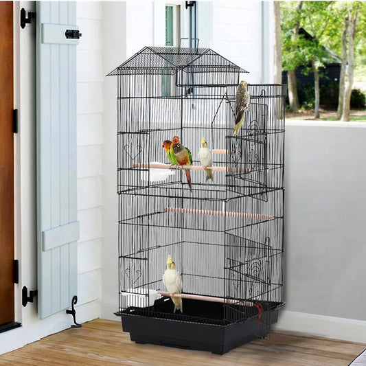 Bird Cage 100cm - Metal Cage with 3 Wooden Perches & Swing for Parrots