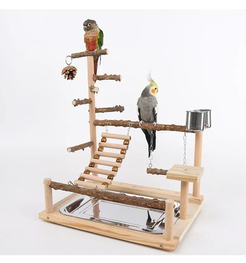 Pepper Wood Parrot Platform – Climbing Net, Ladder, Swing & Bridge Toy