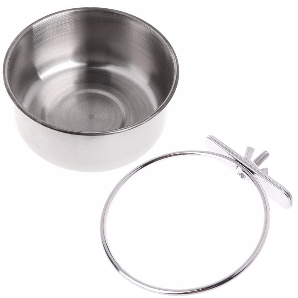 1Pc Stainless Steel Parrot Feeding Cups – Clamp Holder Food & Water Bowls for Birds