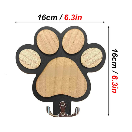 Paw Print Wooden Leash Hanger – Wall Hook for Dog Collars, Coats & Gifts for Pet Lovers