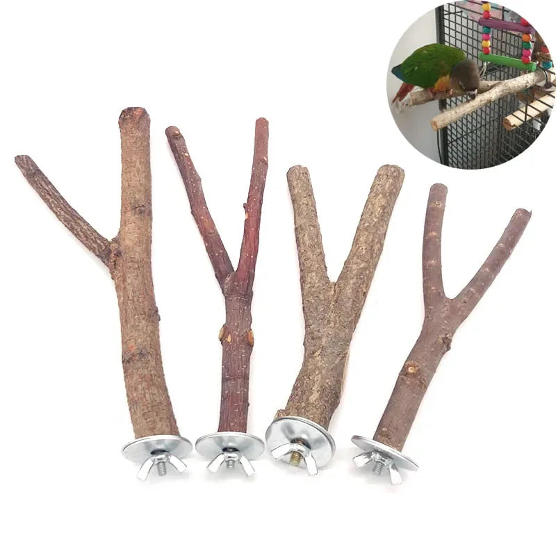Natural Wood Branch Stand – Chew Toy Perch for Parrots, Hamsters & Birds