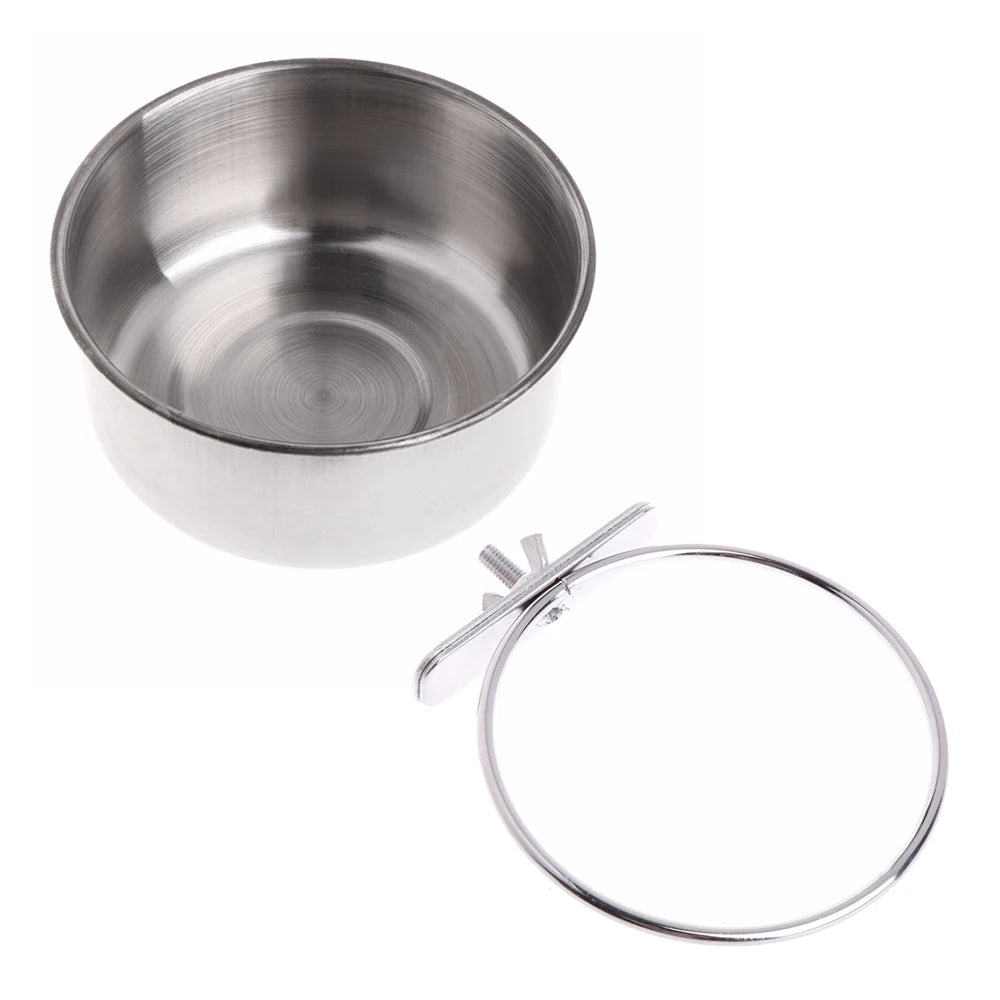 1Pc Stainless Steel Parrot Feeding Cups – Clamp Holder Food & Water Bowls for Birds