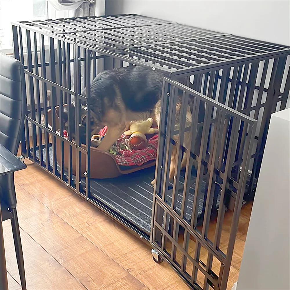Heavy Duty Dog Crate – Strong Metal Cage with Lockable Wheels & Tray