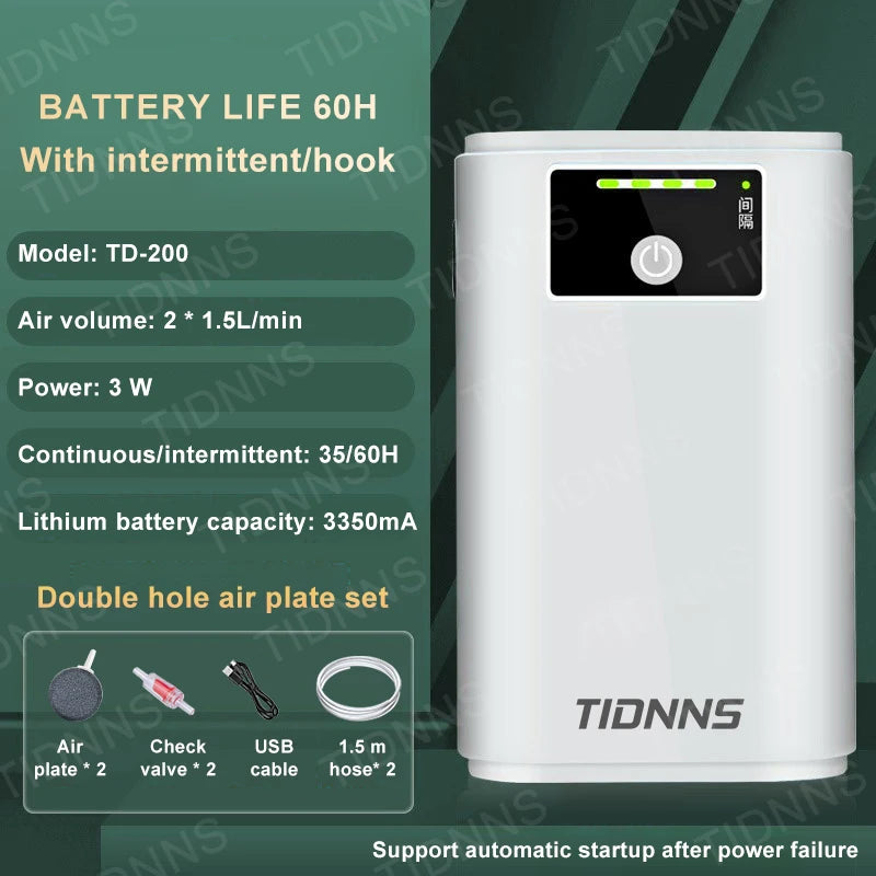Portable USB Oxygen Pump – Dual-Use Aquarium Air Pump, Silent, 6000mAh Battery