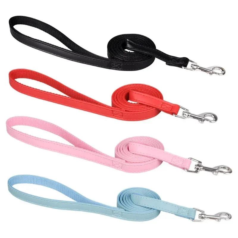 120cm PU Leather Dog Leash – Padded Nylon Lead for Dogs & Cats