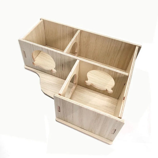 Wooden Hamster Maze House – Multi-Bedroom Nest & Platform