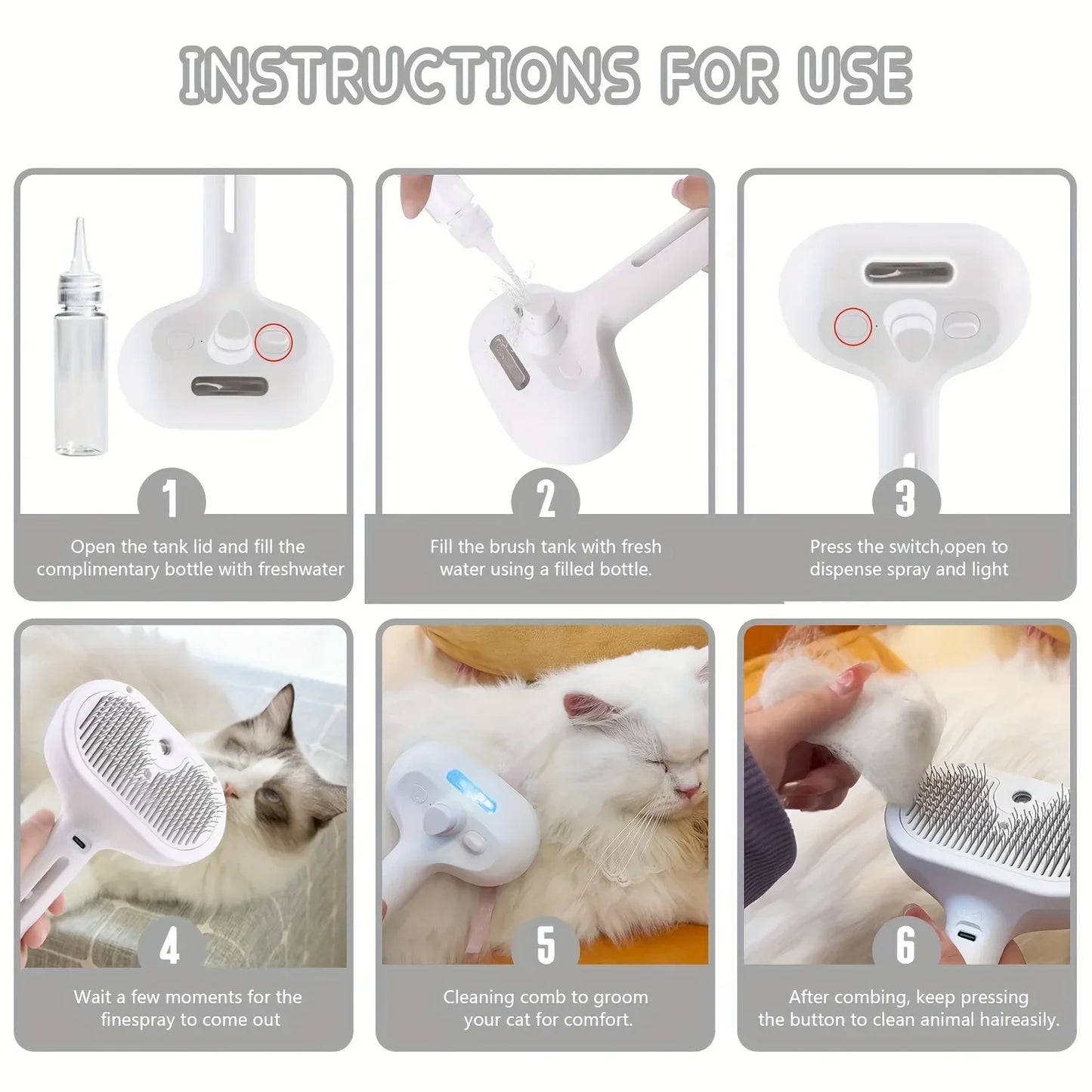 Pet Grooming Mist Spray Comb – Dematting Brush & Hair Remover for Dogs & Cats
