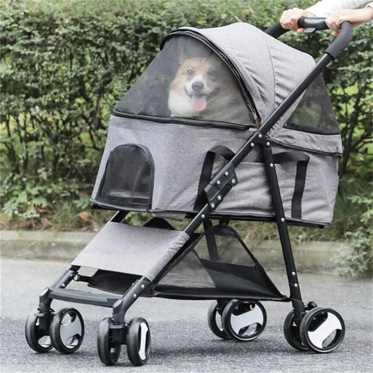 Pet Stroller with Rain Cover - Foldable 4 - Wheel Pushchair for Dogs & Cats - The Best For Pets