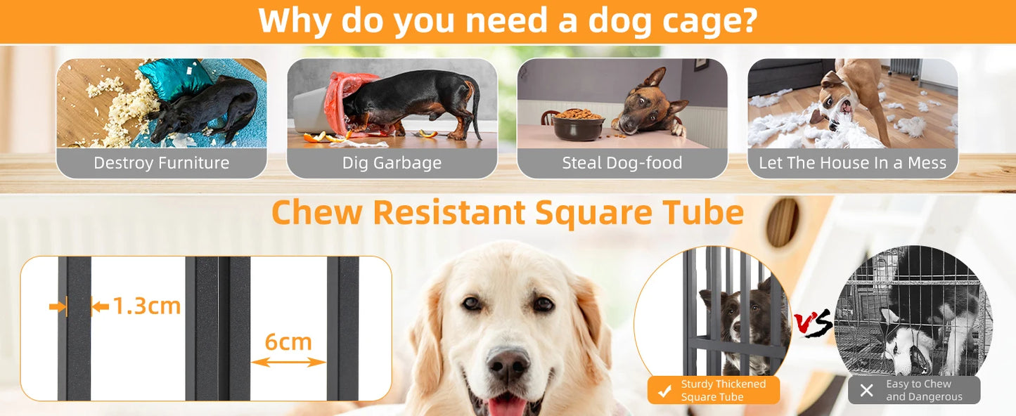 Heavy Duty Dog Crate – Strong Metal Cage with Lockable Wheels & Tray