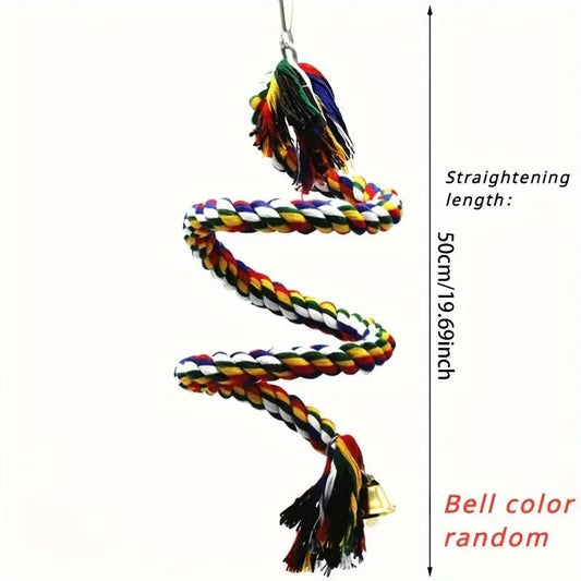 Parrot Rope Toy - Colourful Braided Hanging Perch with Bell - The Best For Pets