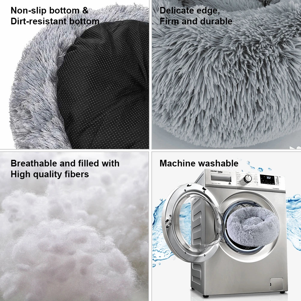 Warm Donut Pet Bed – Plush, Machine-Washable Dog & Cat Sleeping Nest