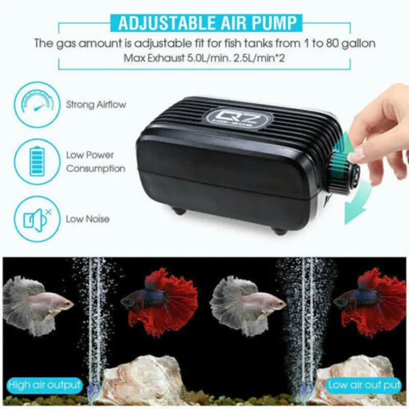 Aquarium Fish Tank Air Silent Twin Outlet Vae Trcal Marine Oxygen Pump