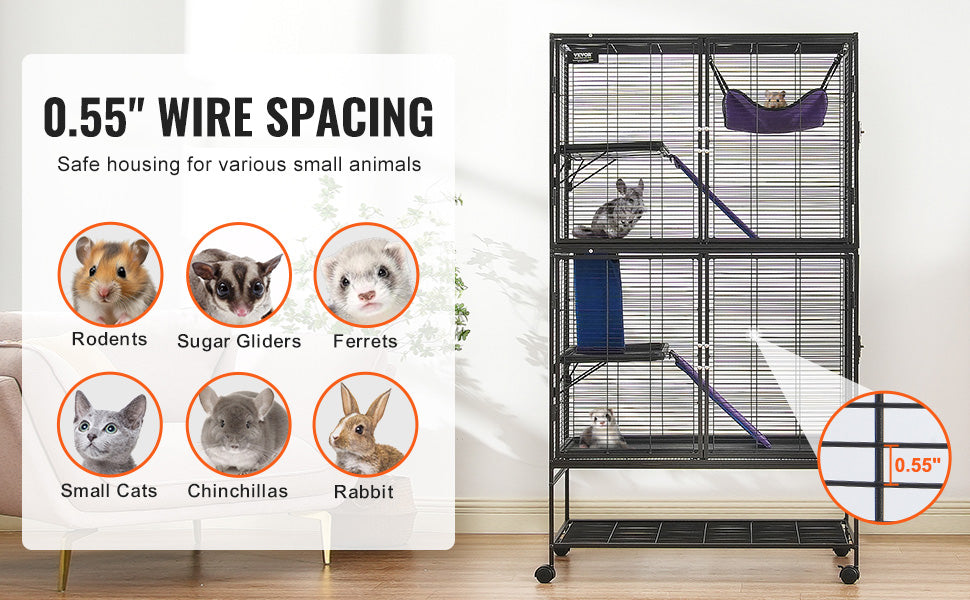 Rolling Metal Cage – 4-Tier Small Animal Habitat for Ferrets, Rats, Guinea Pigs & Chinchillas