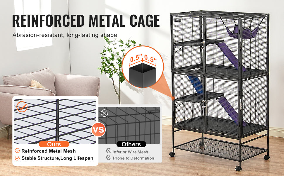 Rolling Metal Cage – 4-Tier Small Animal Habitat for Ferrets, Rats, Guinea Pigs & Chinchillas