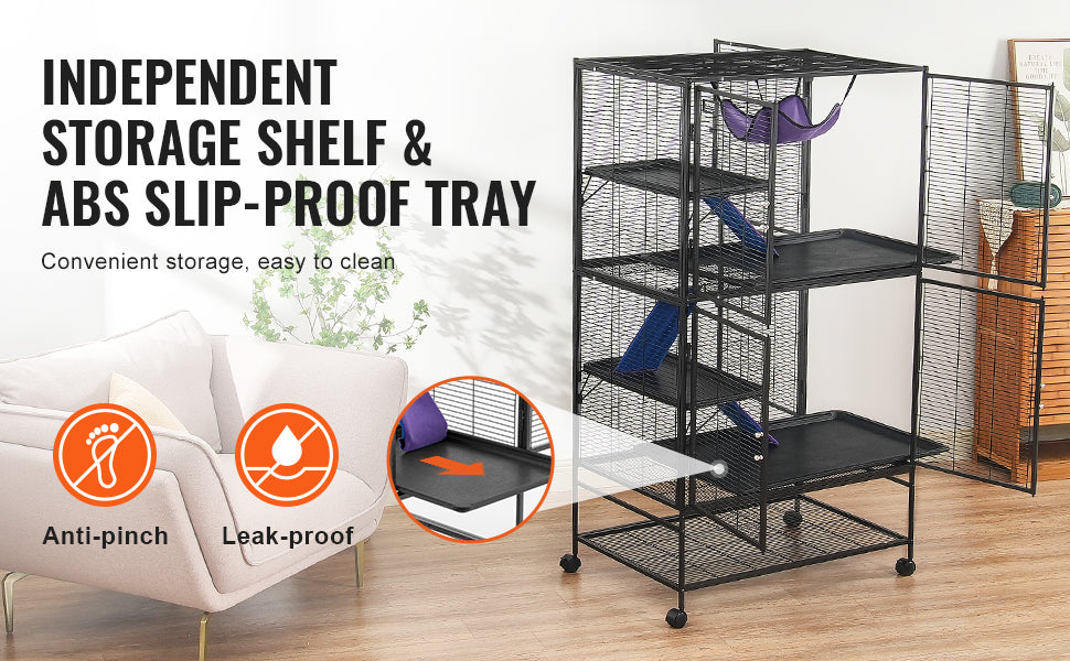 Rolling Metal Cage – 4-Tier Small Animal Habitat for Ferrets, Rats, Guinea Pigs & Chinchillas