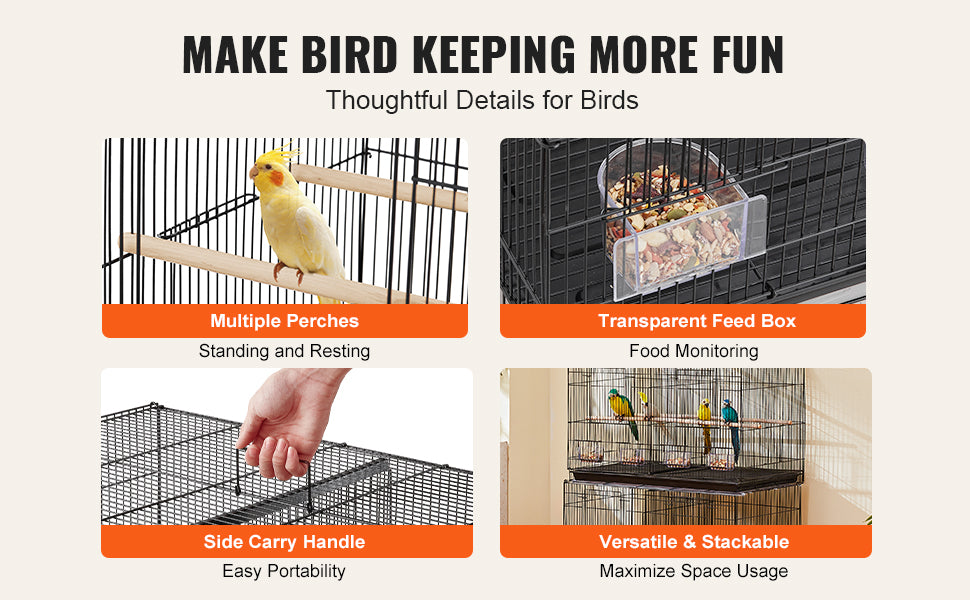 Stackable Flight Bird Cage – Divided Travel Cage with Handle & Perch for Birds