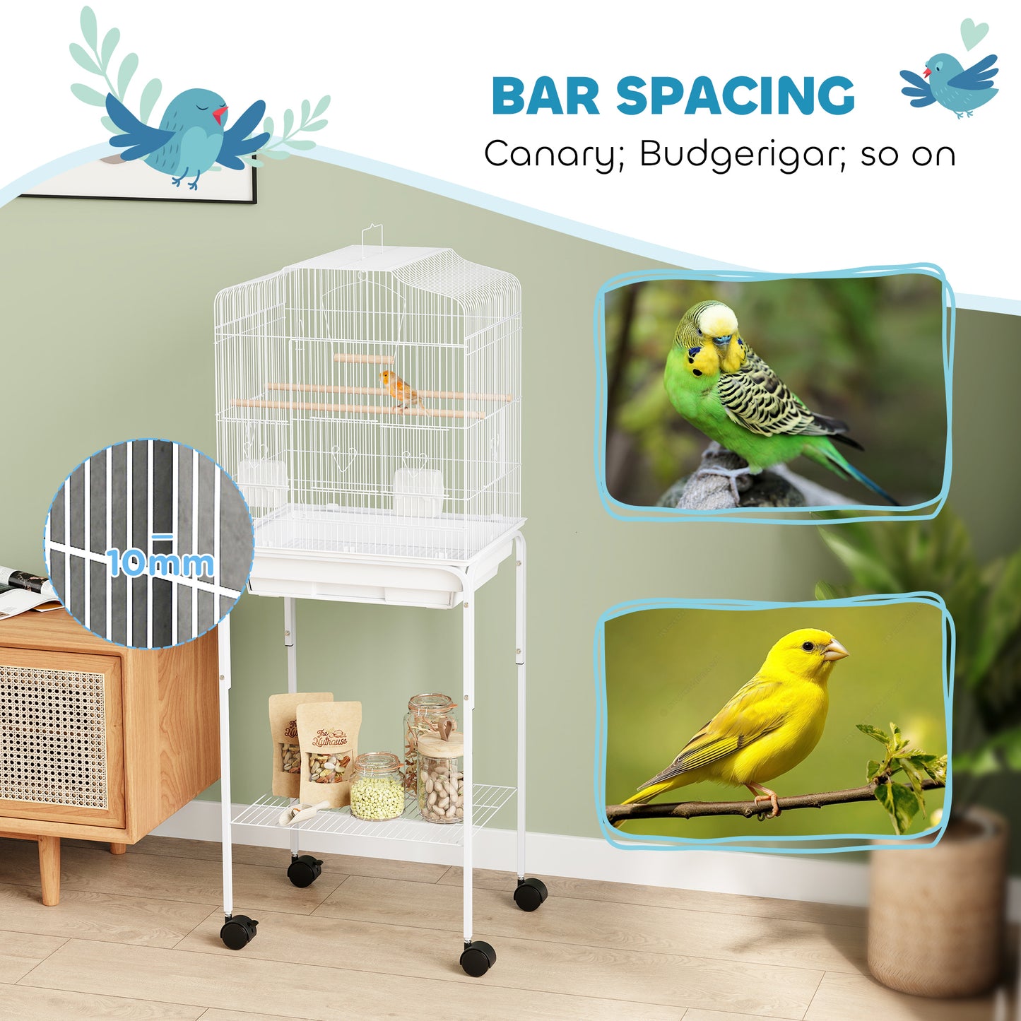 Bird Cage 124cm with Stand - Metal Cage for Budgies, Finches & Parakeets
