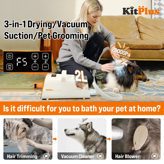 3-in-1 Pet Grooming Kit – Dryer, Vacuum & Hair Trimmer | Hot Air, 99.9% Hair Suction, Rechargeable, 2L Capacity