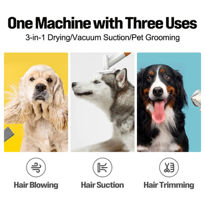 3-in-1 Pet Grooming Kit – Dryer, Vacuum & Hair Trimmer | Hot Air, 99.9% Hair Suction, Rechargeable, 2L Capacity