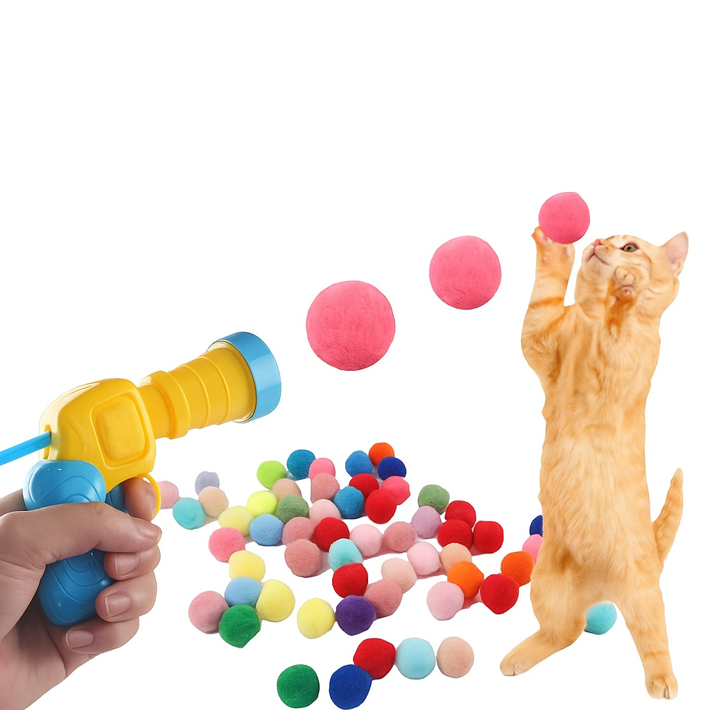 Interactive Cat Toy Gun – Mini Plush Ball Launcher for Kitten Training and Play