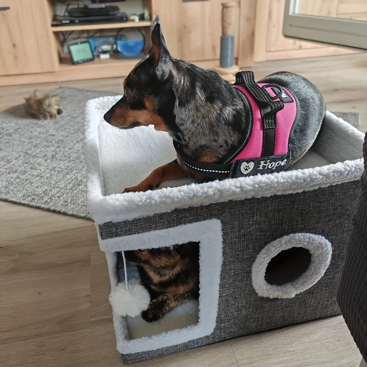 4-Season Multi-Level Cat House - Indoor  Foldable Design, Scratching Board & Non-Slip Base 30LB Capacity, Warm Cat Bed Cat Cave
