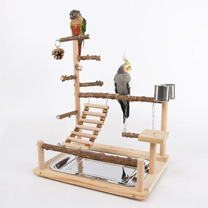 Pepper Wood Parrot Platform – Climbing Net, Ladder, Swing & Bridge Toy