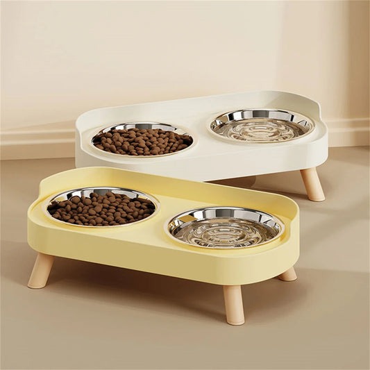Elevated Double Dog Bowl - Stainless Steel & Ceramic Feeder for Dogs & Cats