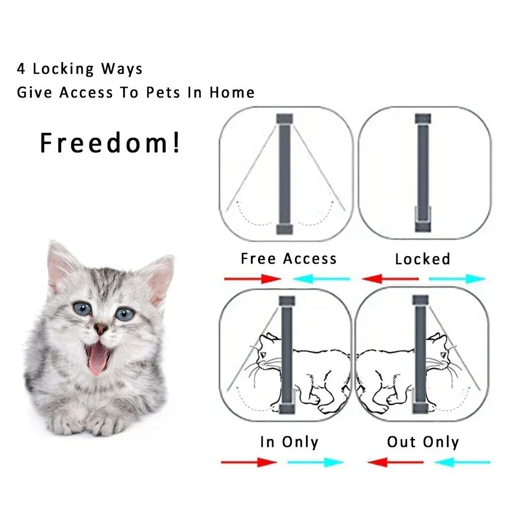 Cat & Dog Flap Door - 4-Way Security Lock Pet Door in ABS Plastic