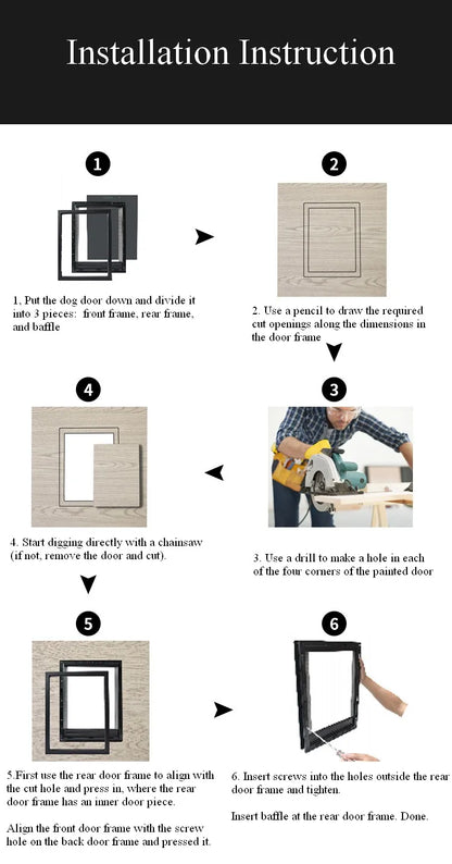Pet Door for Wooden Doors - Insulated Dog & Cat Flap with Rain Cover