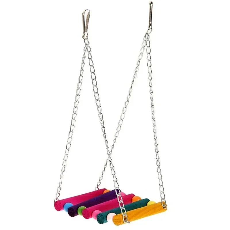Colourful Hanging Hammock Swing 11cm - Wooden Bird Toy for Parrots