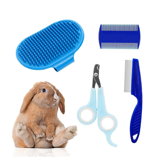 Rabbit Grooming Kit – Nail Clipper, Tear Stain Remover & Bath Brush for Small Pets