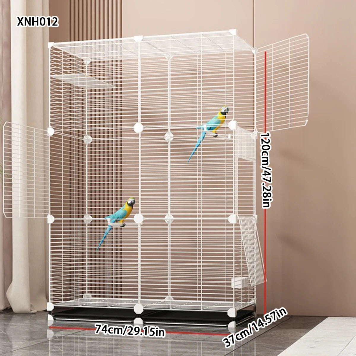 Large Parrot Cage - Metal Horizontal Wire Cage for Parrots & Medium Birds