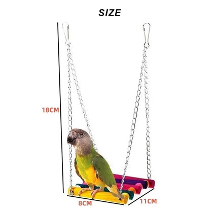 Colourful Hanging Hammock Swing 11cm - Wooden Bird Toy for Parrots
