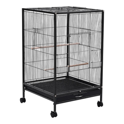 Open Top Bird Cage – Large Metal Parrot Villa with Casters, 48x48x77cm