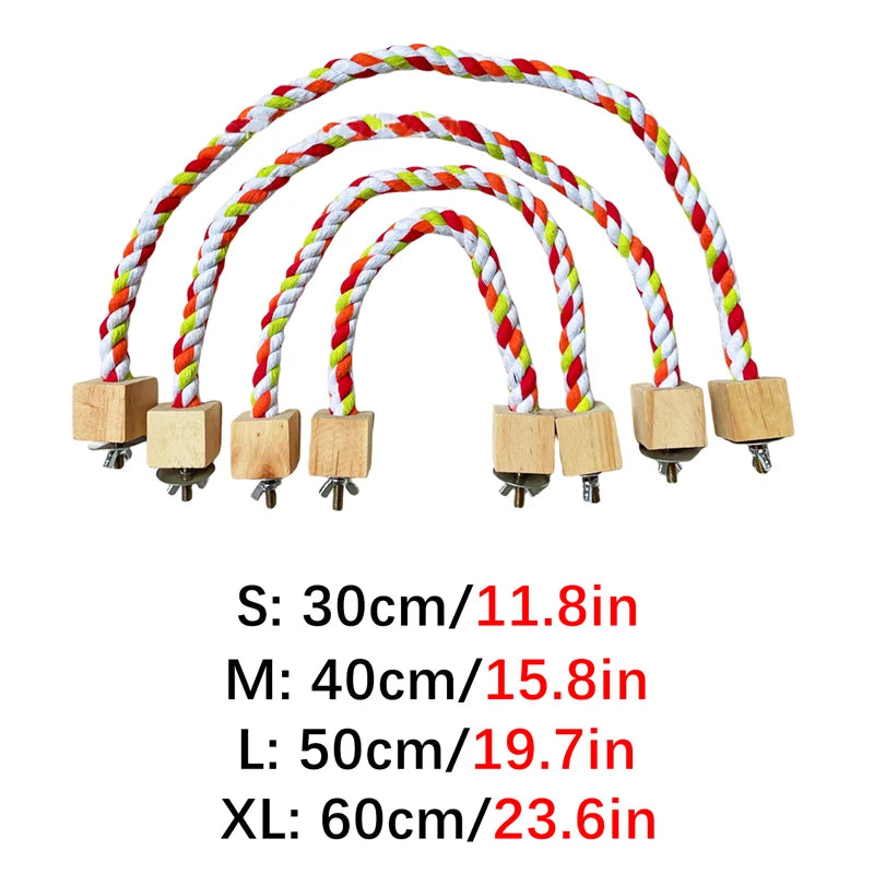Colourful Cotton Rope Bird Swing - Wooden Climbing Toy for Parrots