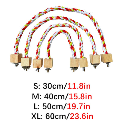 Colourful Cotton Rope Bird Swing - Wooden Climbing Toy for Parrots