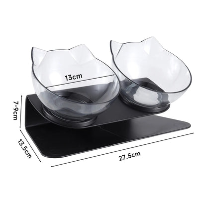 15° Tilted Cat Bowls – Non-Slip Elevated Double Feeder for Neck Protection