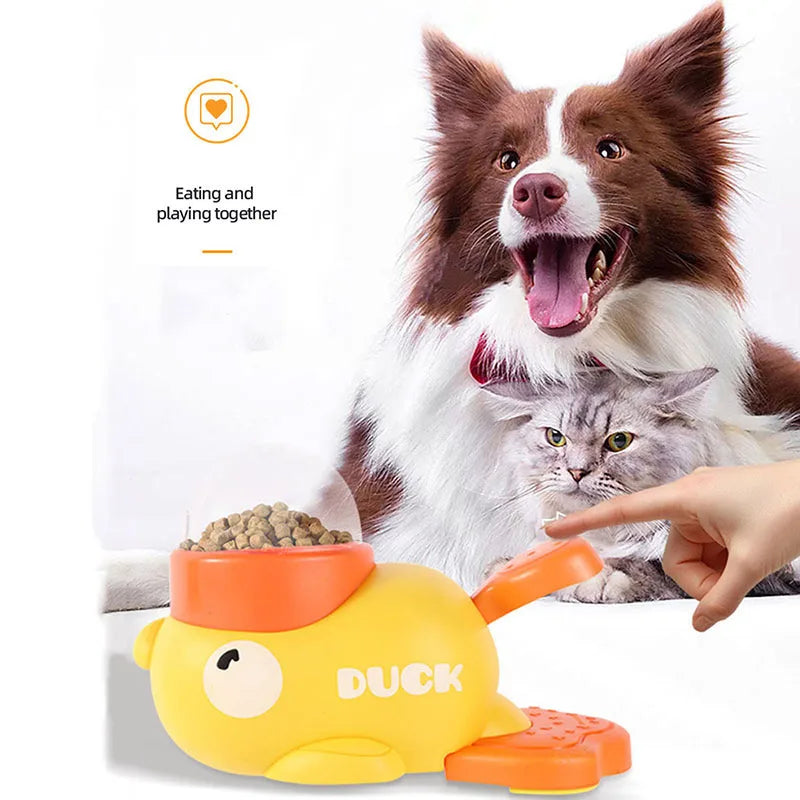 Interactive Dog Puzzle Feeder - Yellow Duck Slow Feed Bowl with Anti-Slip Base