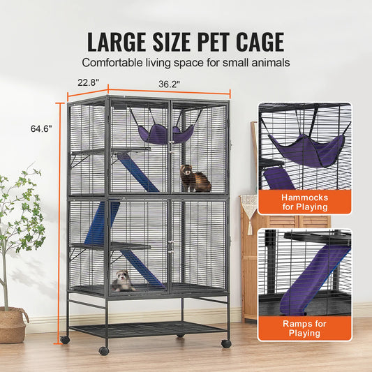 Rolling Metal Cage – 4-Tier Small Animal Habitat for Ferrets, Rats, Guinea Pigs & Chinchillas