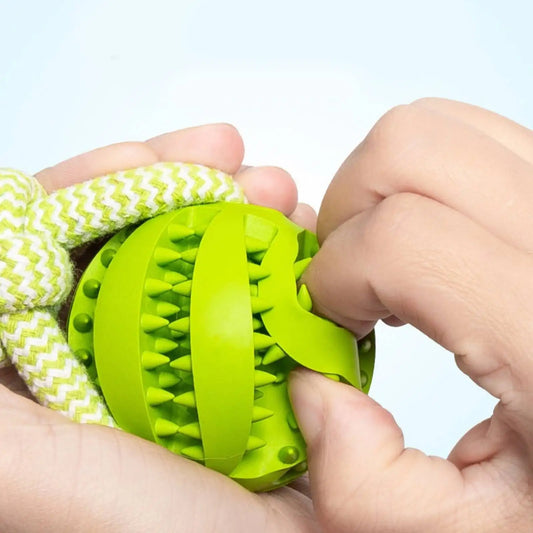 Dog Treat Ball Toy – Rubber Chew Rope Toy for Small & Medium Dogs, Teeth Cleaning