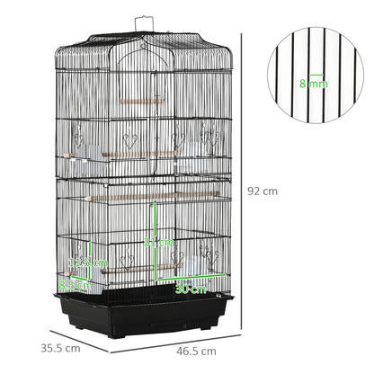 Large Bird Cage 92cm - Metal Cage with Perches, Food Bowls & Swing