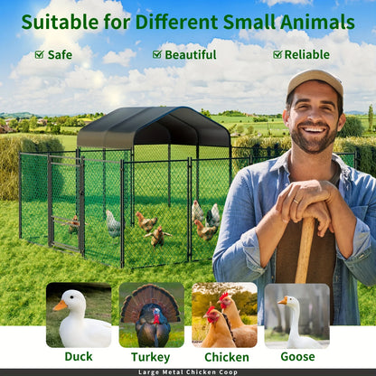 Large Metal Outdoor Chicken Run with Waterproof Cover and Hen House