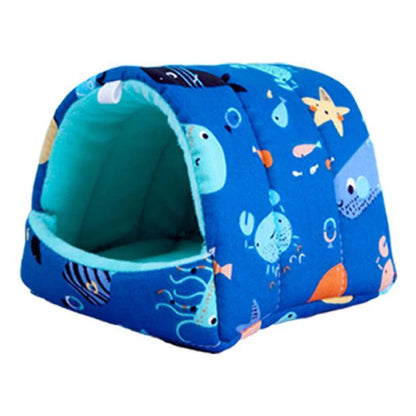 Cute Cartoon Mini Pet Bed – Warm Winter Nest for Guinea Pigs, Rabbits & Hamsters