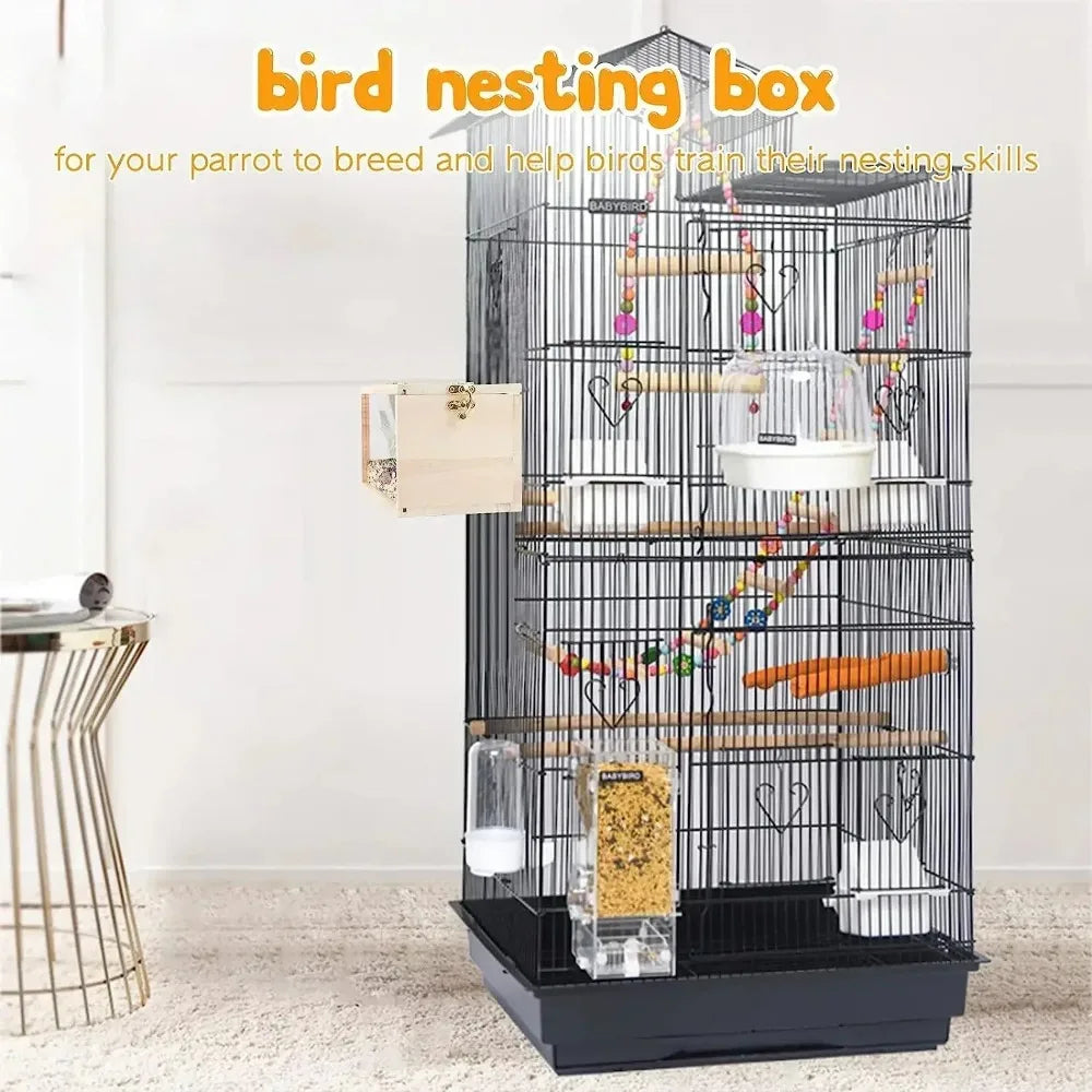 Transparent Bird Nesting Box - Wooden Breeding House for Parakeets & Cockatiels