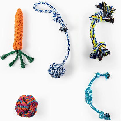 Dog Toy Set – Vibrant Chew & Squeaky Toys with Ropes for Teeth Cleaning & Play