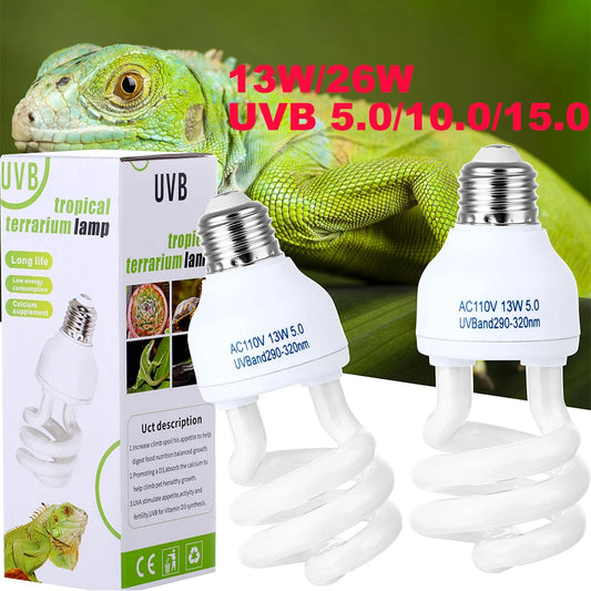 UVB Reptile Lamp Bulbs – 13W/26W Basking Light for Turtles, Lizards & Snakes