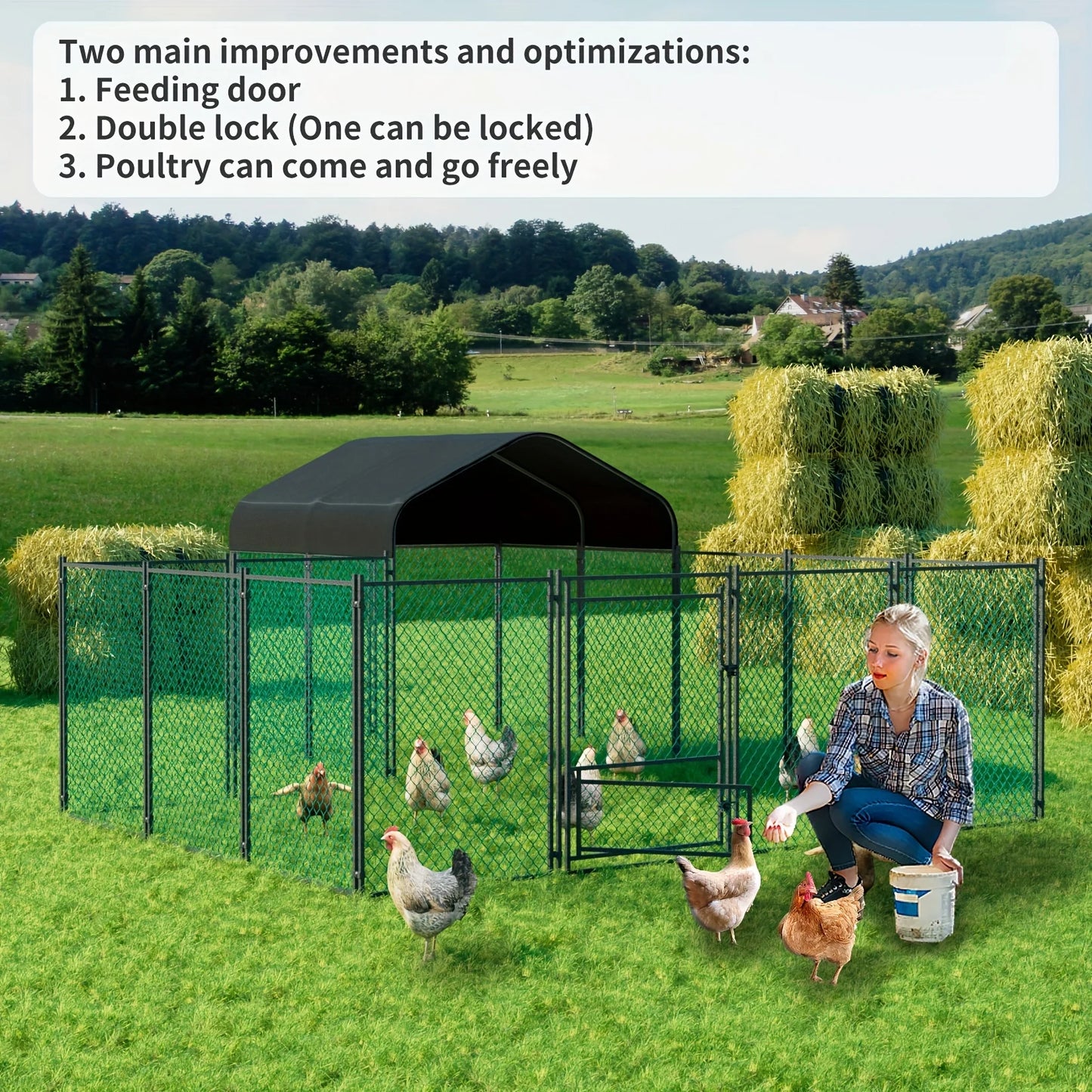 Large Metal Outdoor Chicken Run with Waterproof Cover and Hen House