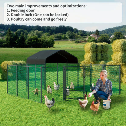 Large Metal Outdoor Chicken Run with Waterproof Cover and Hen House