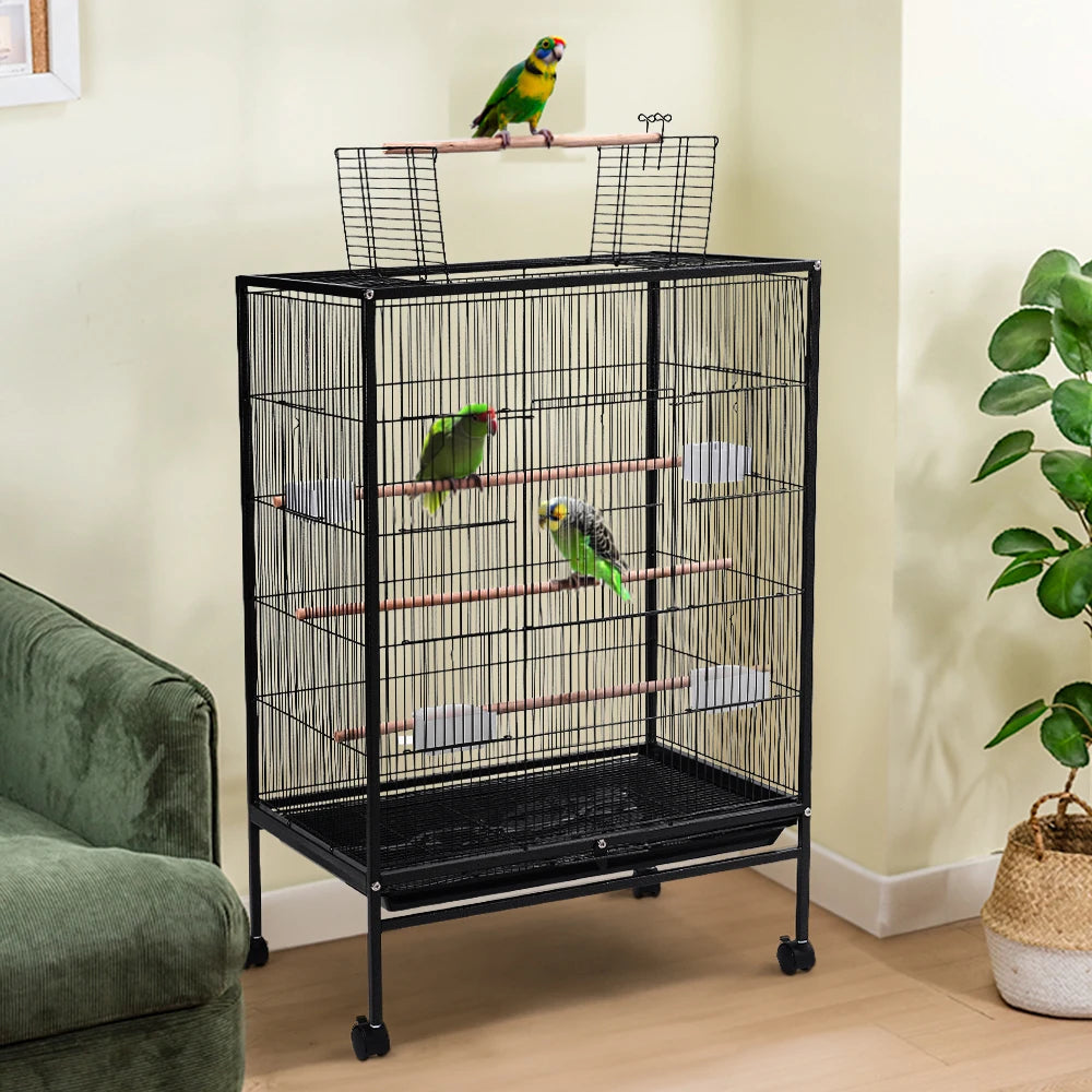 Bird Cage 94cm with Wheels - Open Top Metal Cage for Cockatiels & Parrots